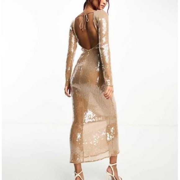Bardot sequin maxi dress in cream - Picture 3 of 10